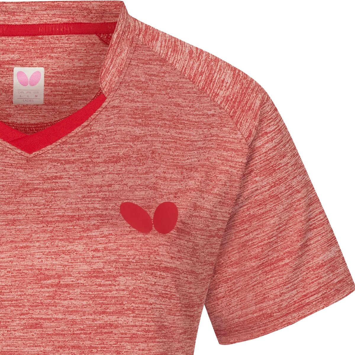 Butterfly Izumo Lady Shirt: Left Chest Butterfly Logo of Red Shirt